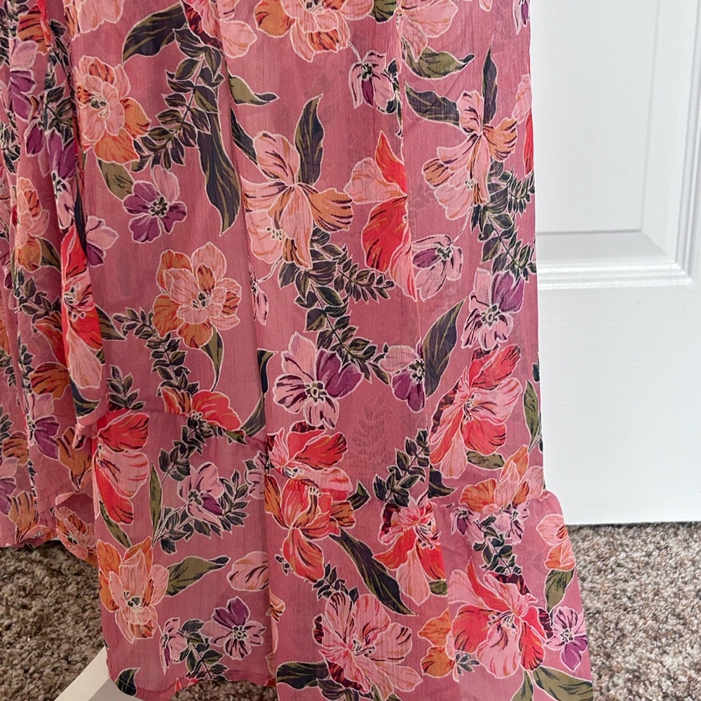 Floral Faux Wrap Maxi Dress Flutter Sleeve Boho Romantic Soft Pink Extra Small - Picture 5 of 16